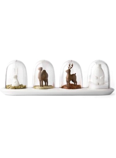 Arabest 4 in 1 Seasoning Jar with Tray, Salt and Pepper Shaker, Four Seasons Design, Animal Parade Design, Great Decorative and Practical Accessory for Kitchen, Dining Room (Animal)