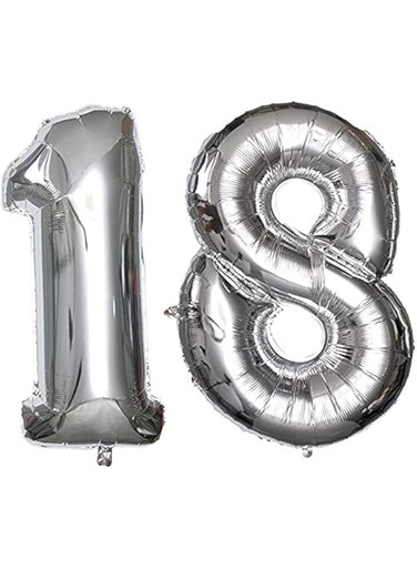 Party Time 40 Inch Number 18 Foil Balloons Number Birthday Helium Balloon for 18th Birthday Wedding Anniversary Decoration (Silver)
