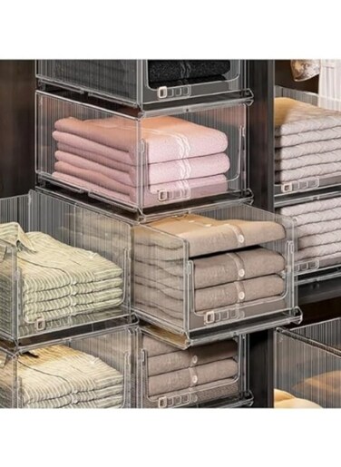 1-Piece Clear Plastic Stackable Clothes Storage Foldable Pull Out Drawers Bins for Closet, 27*48*25cm