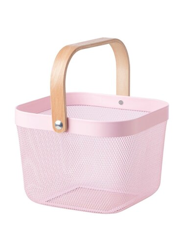 Pink Metal Mesh Storage Basket, 25x26x18 cm, Multi-Purpose Design