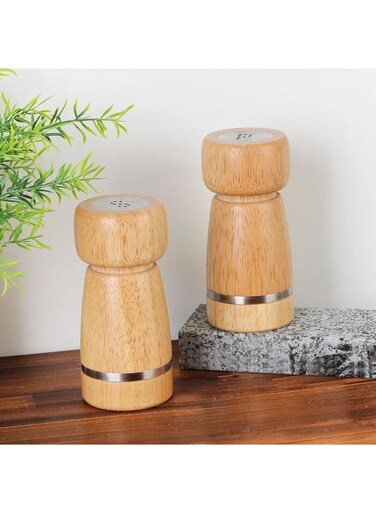 HOME Loretta 2-Piece Rubber Wood Salt &amp; Pepper Shakers Set &acirc;&euro;&ldquo; Stylish &amp; Durable Kitchen Spice Grinder Containers, Perfect for Dining Table, Cooking, Seasoning &amp; Gift Ideas 5.5 X 12.7Cm