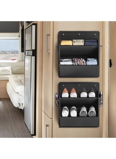 2 Pack RV Shoe Storage with Sticky Adhesive Tape, Over the Door Shoe Rack, Wall Hanging Shoe Organizer with Large Deep Pockets for Camper, Narrow Space Saving Closet Organizers