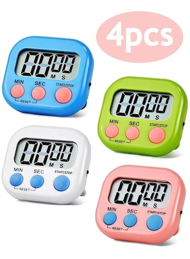 Pcs Digital Timer, Minute Cooking Timer, Classroom Timer, 4 Color Magnetic Time Timer Alarm Clock for Kitchen Cooking Classroom Gym Study Teeth Cleaning Kids Children (Not Including Battery)