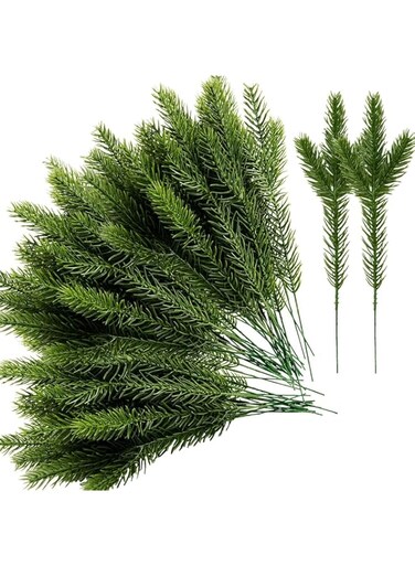 Alpurple 45 Packs Artificial Pine Needles Branches Garland-10.2x2.5 Inch Green Plants Pine Needles,Fake Greenery Pine Picks for DIY Garland Wreath Christmas Embellishing and Home Garden Decoration