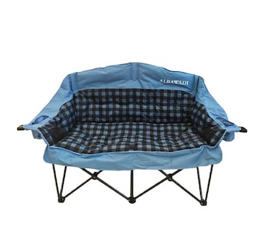 Portable Folding Double Camping Chair with Cup Holder Carry Bag Blue