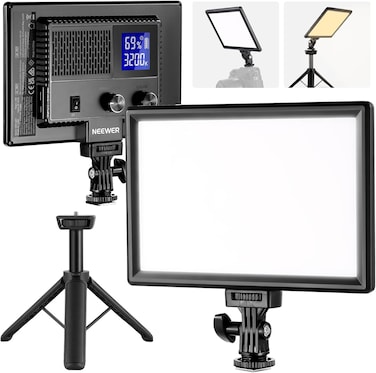 NEEWER 9" LED Video Light Panel, Dimmable DSLR Camera Soft Light with Mini Tripod, 4000mAh Battery, USB Type C Ports, 3200K~5600K CRI95+ 600Lux for Photography Video Recording Live Streaming, NL-116AI