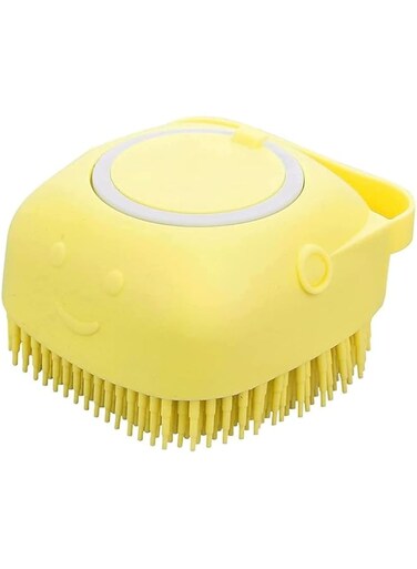GEPAS Pet Bath Massage Brush Puppy Dog Cat Grooming Cleaning Soft (Yellow)