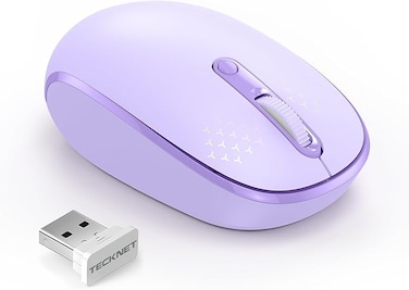 TECKNET Wireless Mouse, 2.4G Quiet Computer Mouse with USB Receiver, 4 Buttons Portable Cordless Mice for Chromebook, Laptop, PC, Mac, 800/1200/1600 DPI - Lavender Purple