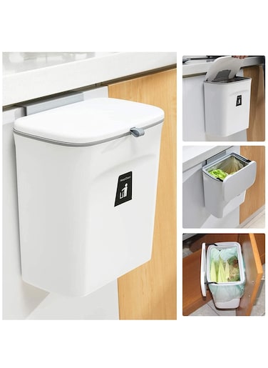 Hanging Trash Can with Lid 2.4 Gallon for Counter Top or Under Sink for Bathroom Bedroom Office Living Room and Kitchen