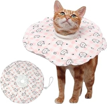 NALACAL Cat Cone Collar, Adjustable Cute Pet Recovery Collar After Surgery with Drawstring Design, Soft Breathable Anti-bite Stops Cats/Kittens/Puppies from Licking (Pink, S)