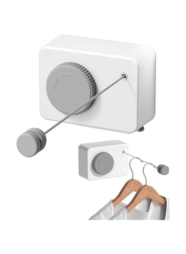 Retractable Clothesline Indoor, Clothes Line Retracting Outdoors, Wall Mounted Clothes Line Outdoors Set,13.8 Ft Heavy Duty 50lbs Weight Retractable Laundry Line Space Saving Easy Installation White