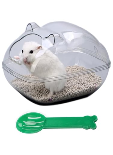 NeoStyle Hamster Sand Bathtub, Cute Clear Hamster Toilet Bathtub, Critter Habitat Decoration, Dwarf Critter Sandbox Dust Bathtub, Critter Bathroom Hamster Cage Accessories (white ears)