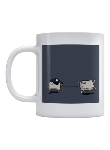 Ctrol And Esc Printed Ceramic Mug White/Blue