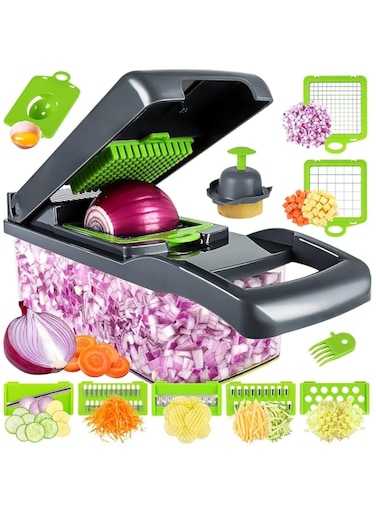 New Vegetable Chopper, Pro Onion Chopper, 14 in 1Multifunctional Food Chopper, Kitchen Vegetable Slicer Dicer Cutter,Veggie Chopper With 8 Blades,Carrot and Garlic Chopper With Container