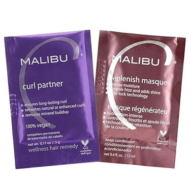 Malibu C Mini Malibu Rehab Curl Partner Contains 2 Hair Remedy Packets Hair Care for Natural Curls, Textured Hair and Perms Restores Shine and  Bounce to Curly Hair, 2 count
