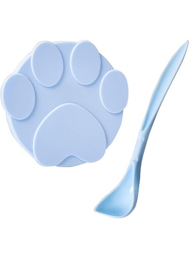 Oasisgalore Pet Food Can Cover Set with Spoon, Universal Silicone Cat Food Can Lid, Fit 3 Standard Size Cat Food Lids for Dog Food, Dishwasher Safe (Blue)