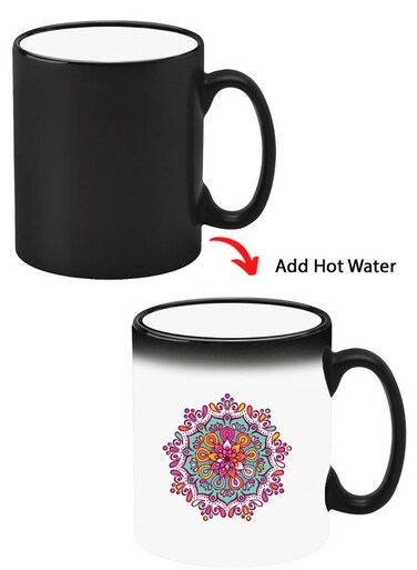 Color Changing Heat Sensitive Ceramic Mug, Image Revealed When HOT Liquid is Added! Mandala colourful