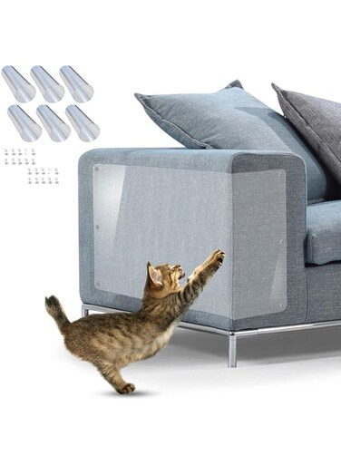 ECVV Furniture Scratch Guards, 8Pcs X-Large Flexible Vinyl Cat Couch Protector Guards With Pins For Protecting Your Upholstered Furniture, Cat Scratch Deterrent Pad, 18' L X 12' W