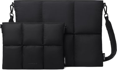 Comfyable Puffy Laptop Sleeve 13 Inch 14 Inch, Quilted Puffer Pillow Case with Strap Compatible for MacBook Air 13&rdquo;, MacBook Pro 13 Inch 14 Inch, Sleeve &amp; Organizer Bundle, Black