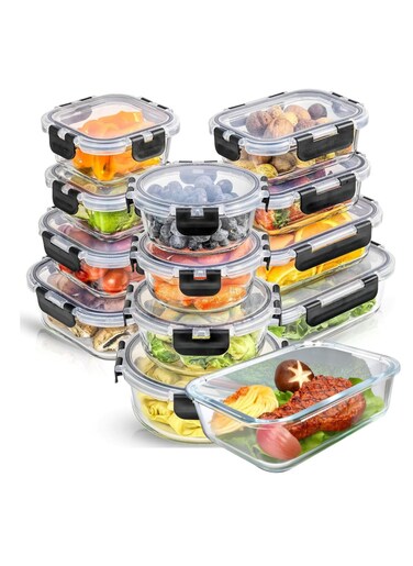 Glass Meal Prep Containers (12 Pack) - Glass Food Storage Containers with Lids, Glass Lunch Box, Glass Bento Box Lunch Containers, Portion Control, Airtight- 12P