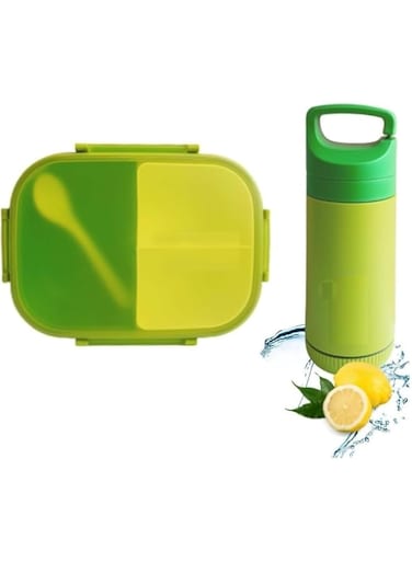 Lunch Box + Bottle + Spoon Set, Food Storage Box with Leakproof Compartments for Kids and Adults &ndash; Bento Boxes Ideal for School, Work, Travel, and Outdoor Activities
