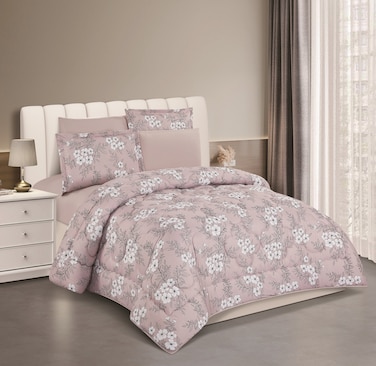 STARGOLD Microfiber Solid 6 Pieces Comforter Set Fitted Sheet, Pillow Sham, Pillow Case Comforter 240X220 CM King Size Mattress SG-CP2014 Print6-91