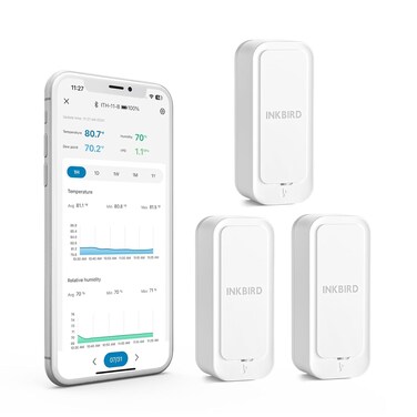 INKBIRD Bluetooth Thermo-hygrometer ITH-11-B (3 Packs), Temperature and Humidity Monitor with Bluetooth APP Remote Control, Ultra Long Battery Life, IP65 Waterproof for Home Reptile Refrigerator
