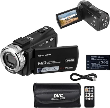 COOPIC V1000 3&rsquo;&rsquo; TFT, Anti-Shake, 270&deg; Screen Rotation, Full HD 1080P Digital Video Camera   30MP Photo, 16X Zoom, Night Vision, Compatible with Windows XP/7/8/10 for Photography and Videography