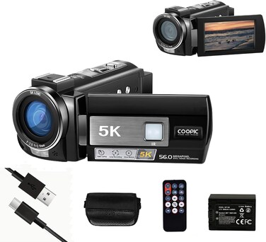 COOPIC V5000 3&rsquo;&rsquo; IPS, 5K UHD Camera w/ 56MP Photos,18X Zoom,Wi-Fi,IR Night Vision,Slow Motion&amp;Time-Lapse, Remote Control &amp; 270&deg; Screen Rotation,Ideal for Vlogging,Live Streaming&amp;Outdoor Adventures
