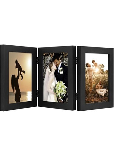 5x7 Three Picture Frame Trifold Hinged Photo Frame with 3 Openings, Desk Top Family Picture Collage, with Real Glass