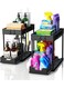 Pull-Out Spice Rack Organizer for Countertop - Plastic Tiered Shelf, Under-Sink Kitchen and Bathroom Storage Solution, Space-Saving Easy Access Home Organization (Black)