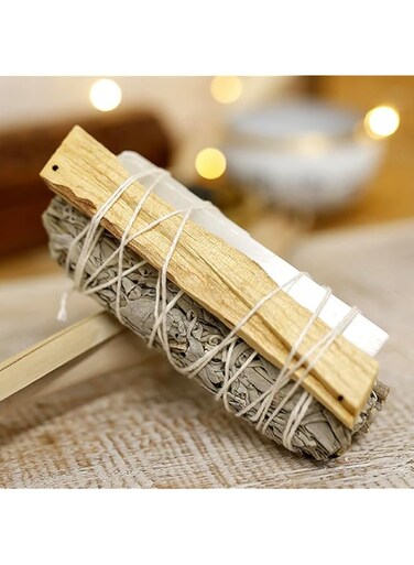 White Sage Smudge Stick Bundle with Palo Santo Wood and Selenite by Laverne, Traditional Cleansing and Meditation Kit