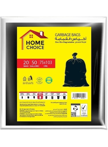 CHOICE 50 Gallons, Pack of 40-Pieces, Size 75*103 cm (20 Trash Bags X 2 Packs), Heavy Duty Bio-degradable Garbage Bags Flats, Bin Liners