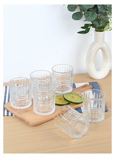 Embossed Old Fashioned Whiskey Glasses - Durable 300ml Glass Tumbler for Cocktails, Water, Juice, Beer, Wine-Special Edition Glassware Set, Dishware, Dishwasher Safe