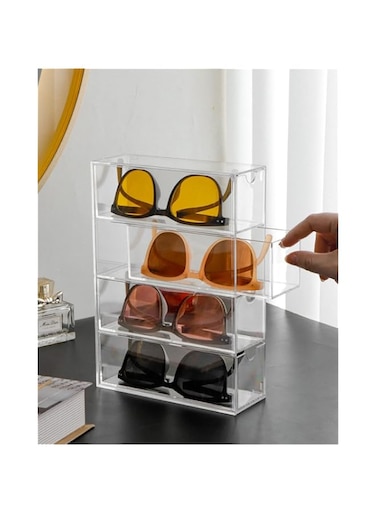 RHBLME 4 Drawers Acrylic Stackable Sunglasses Organizer, Clear Glasses Case Storage Organizer, Dust Proof &amp; Waterproof Acrylic Drawers Sunglasses Storage Organizer for Dresser, Bedroom, Desk
