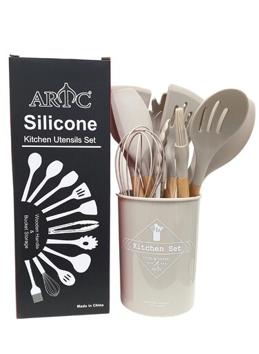 12 Pieces Heat Resistant Non-Stick Silicone Cooking Utensil Set Beige