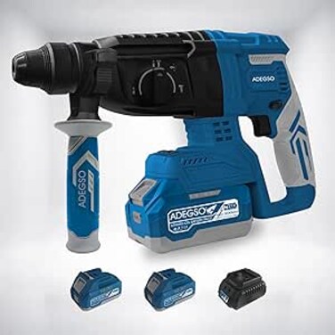 Auto Family 21V Lithium-Ion Power, 1100 RPM   4400 BPM, 3 In One (Drill, Hammer, Chisel) Brushless Cordless Drill Set, Double Battery Power Kit with Charger, Rechargeable