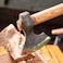 Auto Family Compact Hand Axe with Wooden Handle &ndash; Camping Hatchet Chopping Axe with Leather Sheath for Wood Splitting, Survival Tactical Axe, Outdoor Bushcraft (Long Handle Axe)