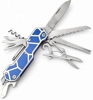 Auto Family Stainless Steel Multi Tool Pliers &ndash; Heavy Duty Multitool with Knife, Saw, Screwdrivers &amp; Wire Cutter &ndash; Compact Folding Survival Tool for Camping, Hiking, Fishing &amp; EDC Gear (Tool 14)