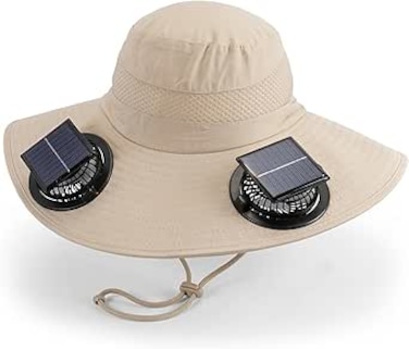 Auto Family Solar Fan Sun Hat for Men &amp; Women &ndash; Wide Brim Outdoor Fishing Hat 2 Solar Powered Fans, Breathable UV Protection Outdoor Hat for Hiking, Fishing, Gardening, Camping (Biege)