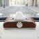 Auto Family Car Tissue Box Holder with Clock &ndash; PU Leather Dashboard Tissue Dispenser, Napkin Holder Organizer for Car Interior, Console or Dashboard Storage (Coffee Brown)