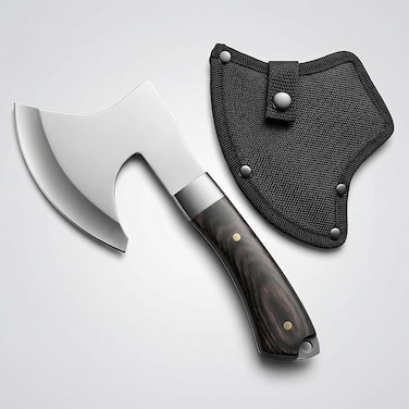 Auto Family Compact Hand Axe with Wooden Handle &ndash; Camping Hatchet Chopping Axe with Leather Sheath for Wood Splitting, Survival Tactical Axe, Outdoor Bushcraft (Tactical Edge Black Axe)