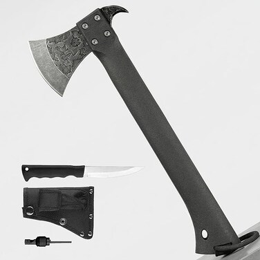 Auto Family Compact Hand Axe &ndash; Camping Hatchet Chopping Axe with Leather Sheath for Wood Splitting, Survival Tactical Axe, Outdoor Bushcraft (ForgeMaster Axe)