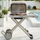Auto Family Portable BBQ Grill with Foldable Stand &amp; Wheels, Stainless Steel Charcoal Grill, Compact Outdoor Barbecue Cooker for Camping, Picnic, Travel &amp; Garden Cooking (Black)