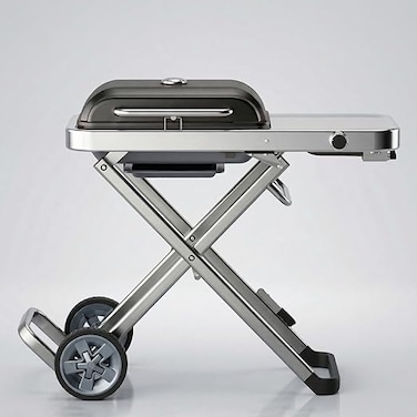 Auto Family Portable BBQ Grill with Foldable Stand &amp; Wheels, Stainless Steel Charcoal Grill, Compact Outdoor Barbecue Cooker for Camping, Picnic, Travel &amp; Garden Cooking (Black)