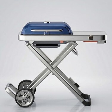 Auto Family Portable BBQ Grill with Foldable Stand &amp; Wheels, Stainless Steel Charcoal Grill, Compact Outdoor Barbecue Cooker for Camping, Picnic, Travel &amp; Garden Cooking (Blue)