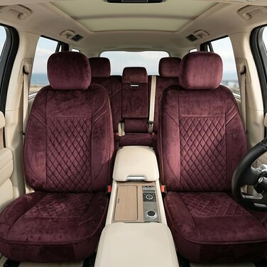Auto Family Luxury 5 Pcs Soft Fabric Car Seat Cover Full Set - Universal Fit, Waterproof Automotive Seat Protector, Breathable Anti-Slip Car Cushion Pad, Interior Protector for Car (Maroon)