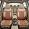Auto Family Luxury 5 Pcs Soft Fabric Car Seat Cover Full Set - Universal Fit, Waterproof Automotive Seat Protector, Breathable Anti-Slip Car Cushion Pad, Interior Protector for Car (Brown - White)