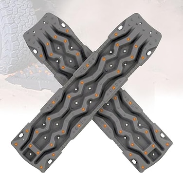Auto Family Car Traction Boards Sand &amp; Snow Recovery Tracks, Heavy Duty Tire Grip Mats for Off-Road, Anti-Slip Recovery Pads for Mud, Sand, Snow &amp; Ice (Large - Gray)