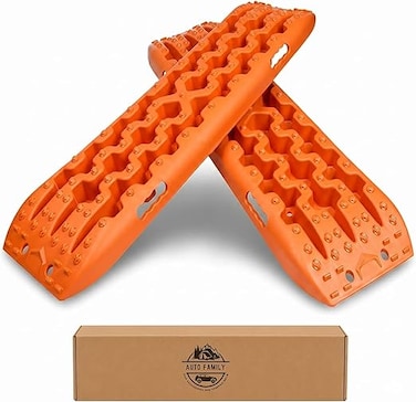 Auto Family Car Traction Boards Sand &amp; Snow Recovery Tracks, Heavy Duty Tire Grip Mats for Off-Road, Anti-Slip Recovery Pads for Mud, Sand, Snow &amp; Ice (Large - Orange)